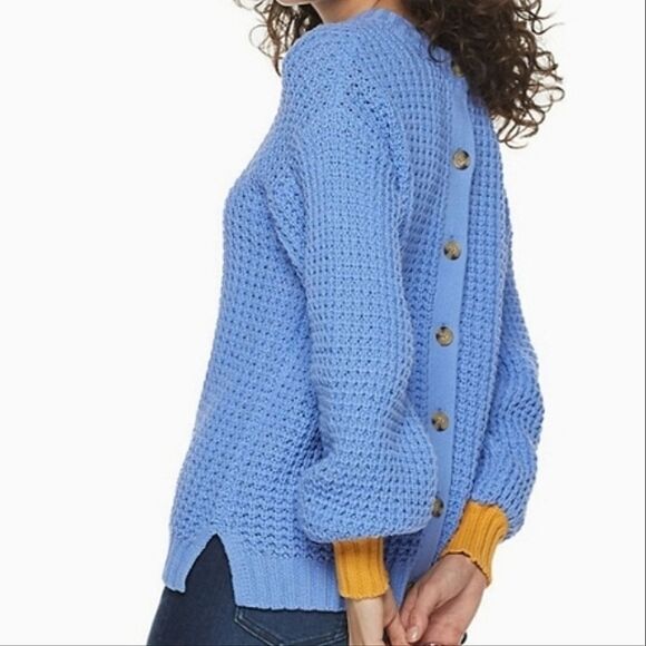 POPSUGAR Button Back Blue Crewneck Sweater - Picture 2 of 14